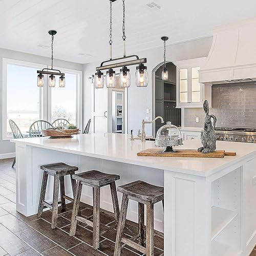 Miniatura 2 de LOG BARN Lámpara de araña rústica en tarro de masón, acabado de metal, colgante de cristal para comedor, isla de cocina