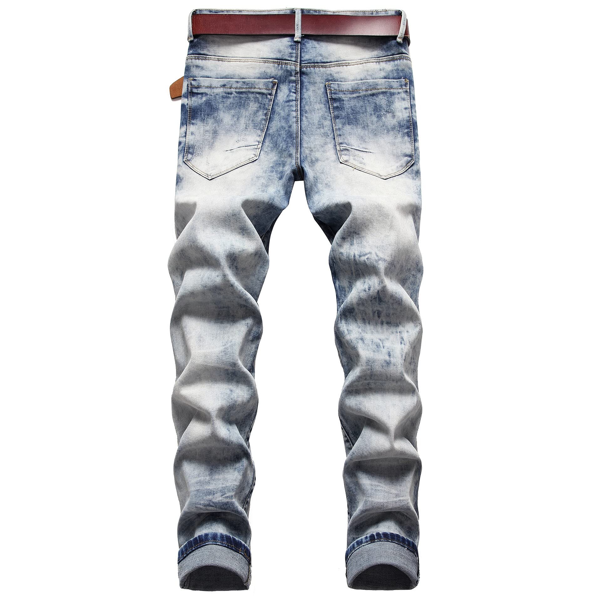 WQZYY&ASDCD Jeans Pantalon Herren Ripped Street Hip Hop Punk Stretch Bike Jeans Trendy Holes Straight Denim Hose