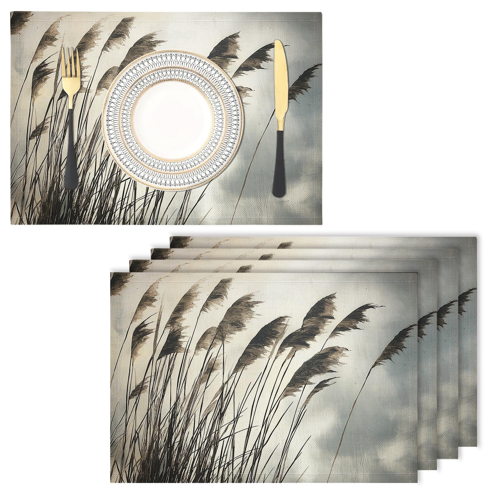 Set de table en tissu lin de coton gris : lot de 4 pour la cuisine