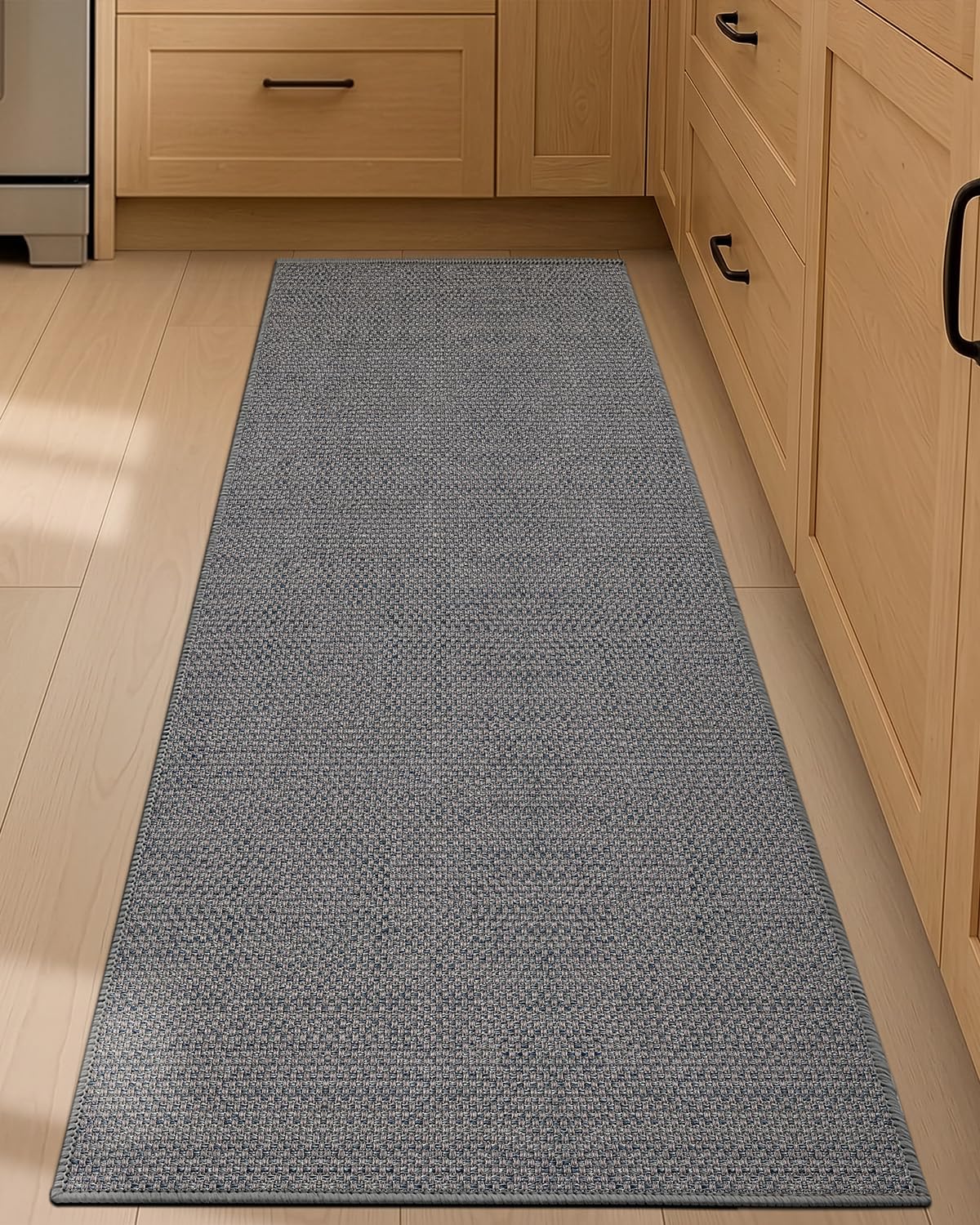 COLOR&GEOMETRY Kitchen Rugs Non Slip Washable 43x150cm, 4mm Thin Woven Rubber Backed Kitchen Runner Rug, Absorbent Easy to Clean Floor Mats for in Front of Sink, Laundry Room, Hallway, Light Grey