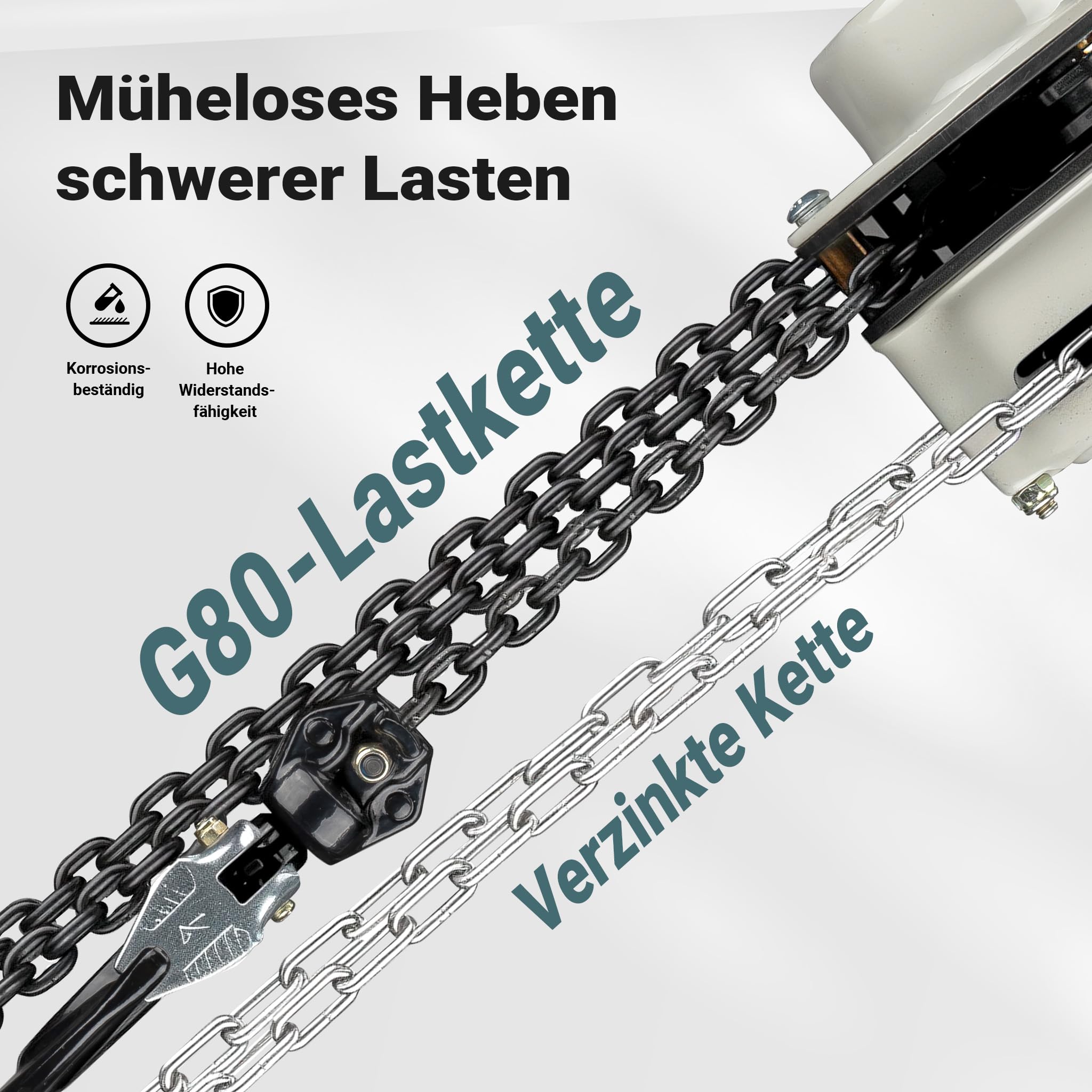 Wiltec Kettenzug bis 250 kg, robuster Handkettenzug 3 m Hubhöhe, Tragmittel mit 3 m Lastkette, Hebezeug manuell, hochbelastbares Hebemittel