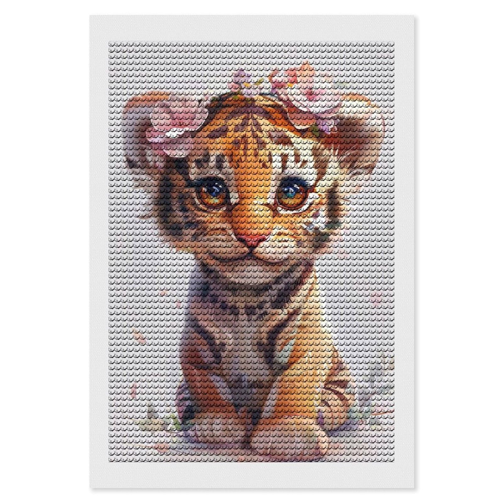 Junmoney Tiger Flower DIY Diamond Art Canvas Kit 8"x12", Winter Craft, Mindful Craft Project, Aesthetic Room Decor, Decor Project