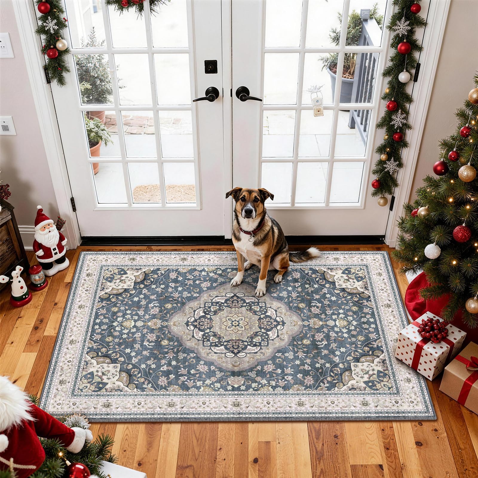 Vintage Entryway Rug 60x90cm Blue Rugs for Hallway Bedroom Doorway Bedside, Dark Blue, 60 x 90 cm (Rectangular) - Image 2