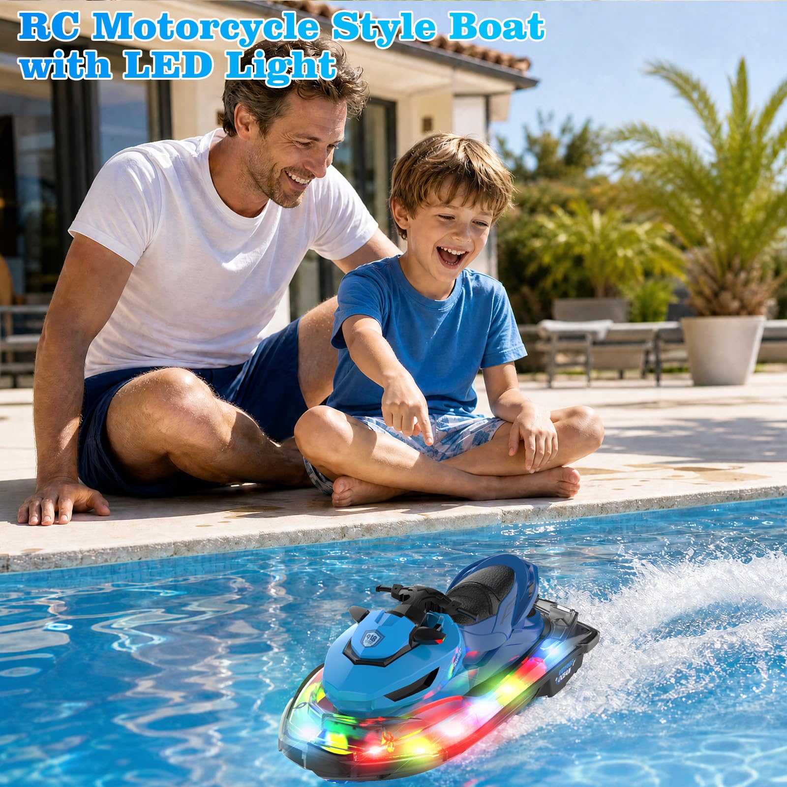 Barca RC, Barca Radiocomandata Per Bambini & Adulti, Barche RC Per Piscina E Lago, Barche Acquatiche Con Luci LED, Nave RC Elettrica Con Batteria Ricaricabile, Regalo Per Ragazzi, Ragazze