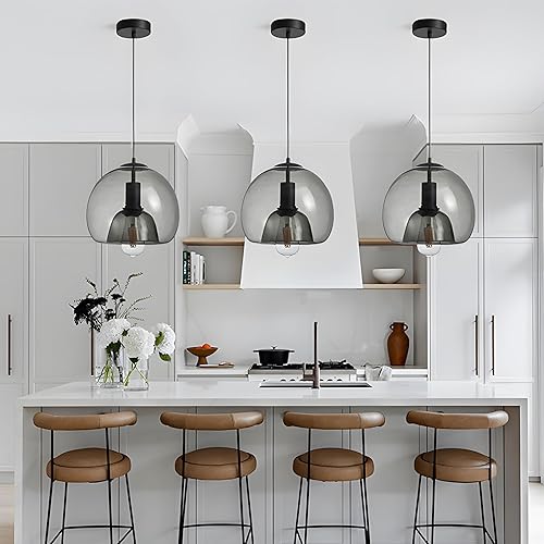 Miniatura 4 de Lámpara colgante de vidrio ahumado, iluminación colgante de globo para isla de cocina, accesorio de luz colgante moderno para techo para dormitorio,