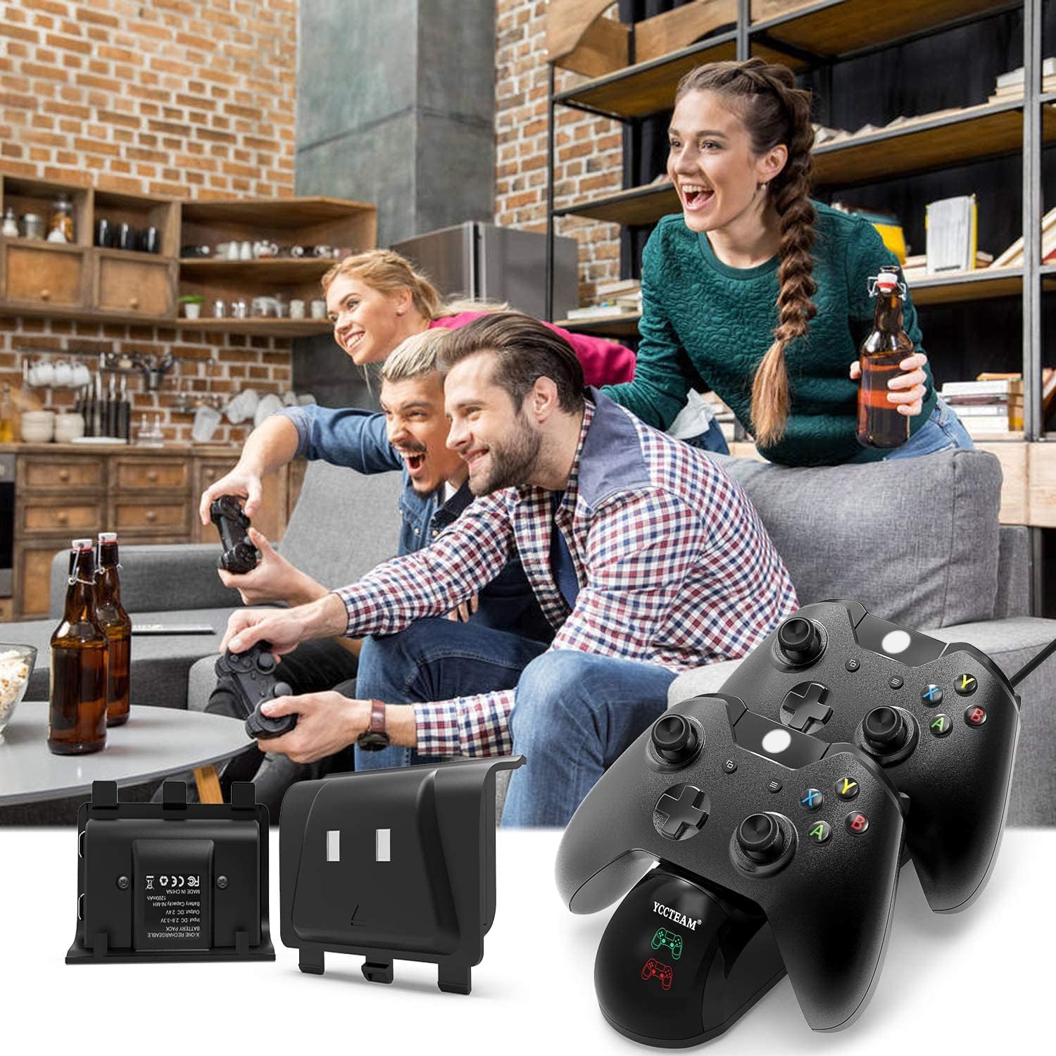 Controller Charger Station for Xbox One/One S/One Elite Controller, YCCSKY Xbox One Charging Station with 2 Pack 1200mAh X-Box One Rechargeable Battery