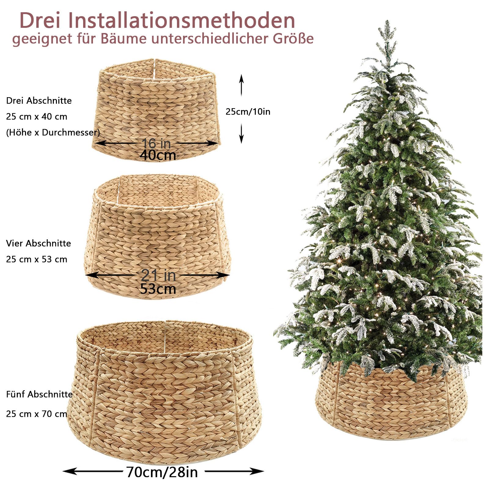 Weihnachtsbaum Korb aus Rattan, Ø 70 cm - Baumrock/Weihnachtsbaumring/Christmas Tree Collar/Weihnachtsbaumständer Abdeckung/Weihnachtsbaumkragen/Tannenbaum Umrandung/Weihnachtsbaum Fuss Verkleidung