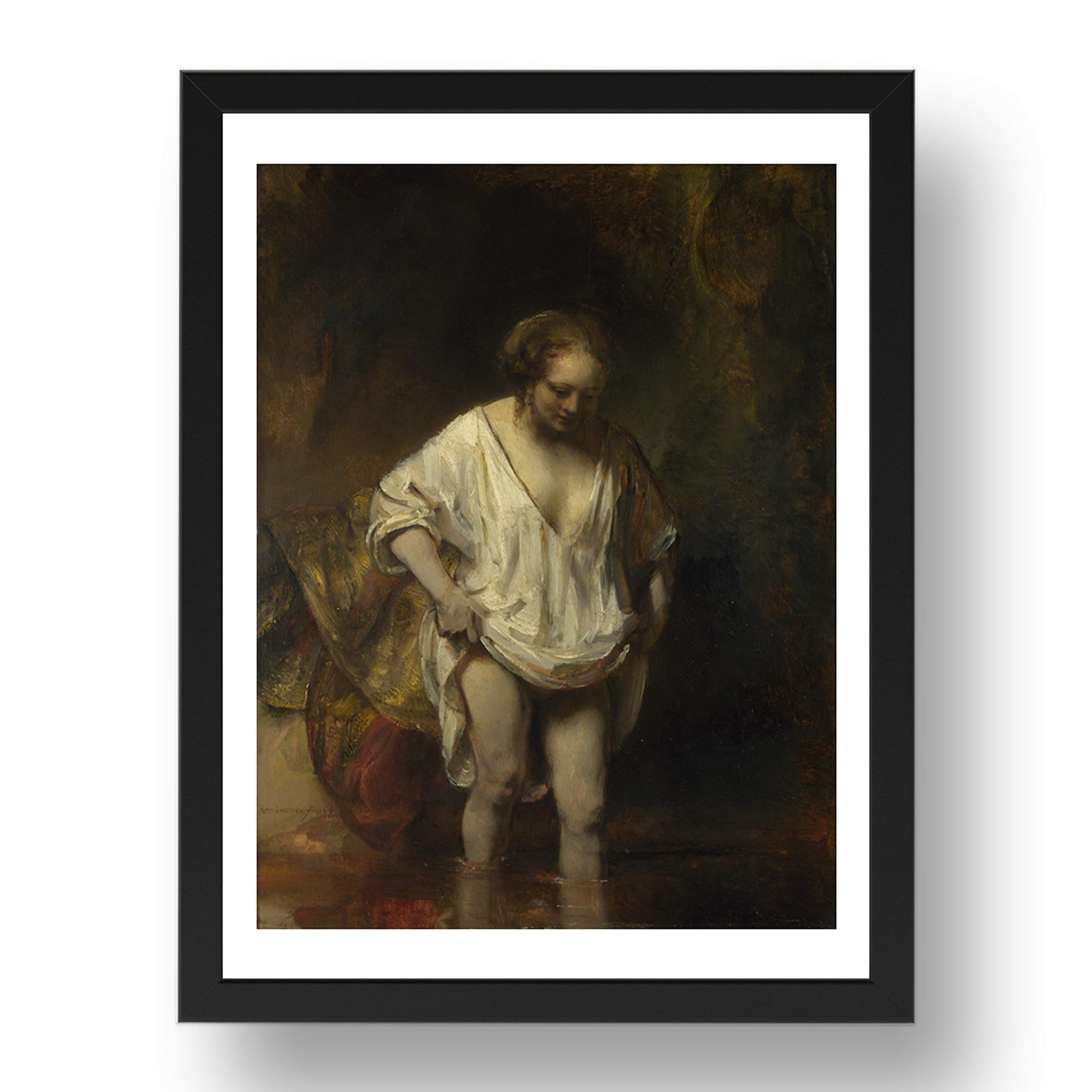 Period Prints Rembrandt: A Woman bathing in a Stream (Hendrickje Stoffels), vintage art, A3 reproduction in 17x13 Black Frame