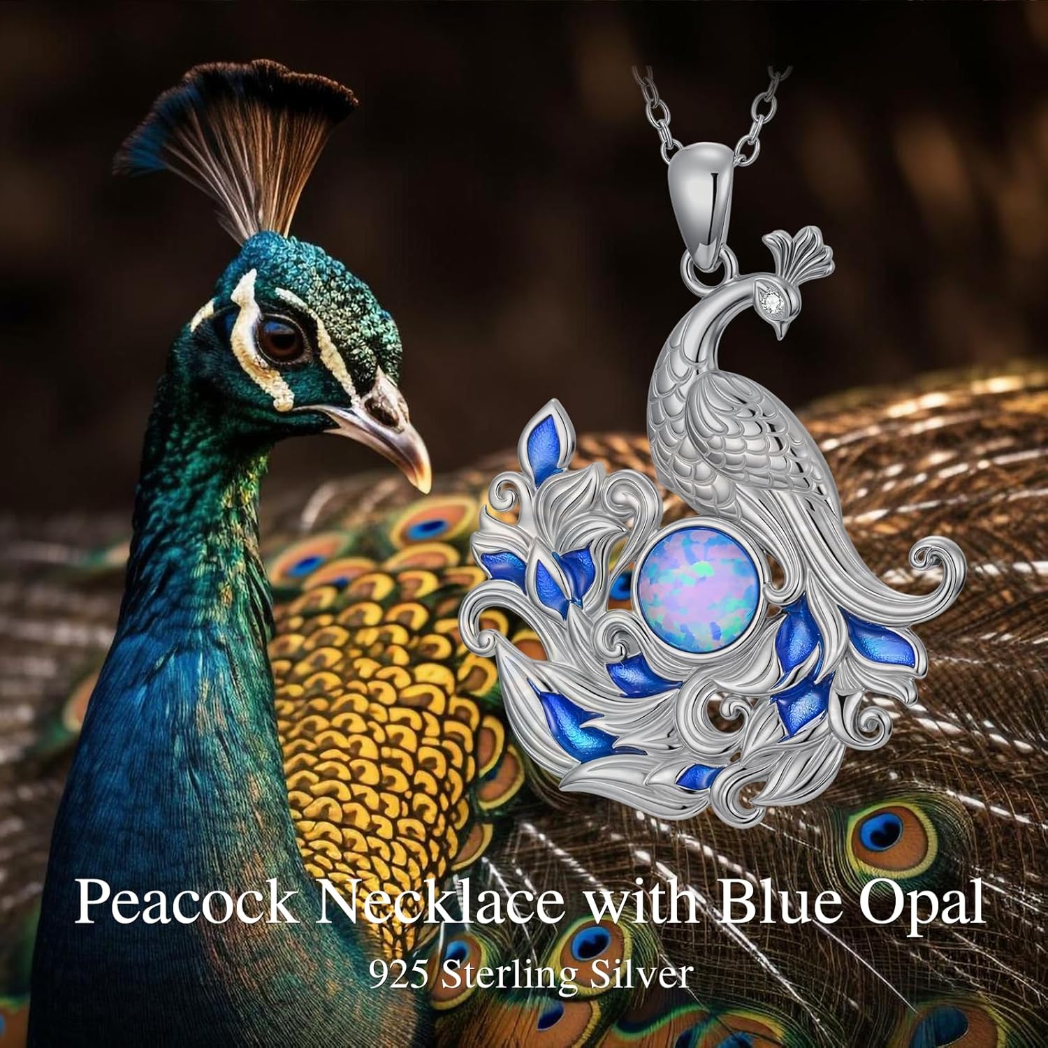 Peacock Necklace for Women 925 Sterling Silver Peacock Pendant Necklace with Blue Opal Elegant Bird Jewelry for Mother Wife - Image 6