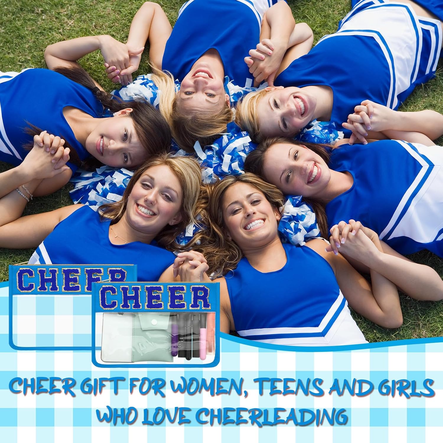 Abbylike 4 Pcs Cheer Makeup Bag Gift Set 11.8x8.2 Inches for Cheerleader Team Girls Clear Chenille Letter Cosmetic Bags Zipper Toiletry Makeup Pouch Bulk Women Travel Snack Bag(Blue,Cheer) - Image 6