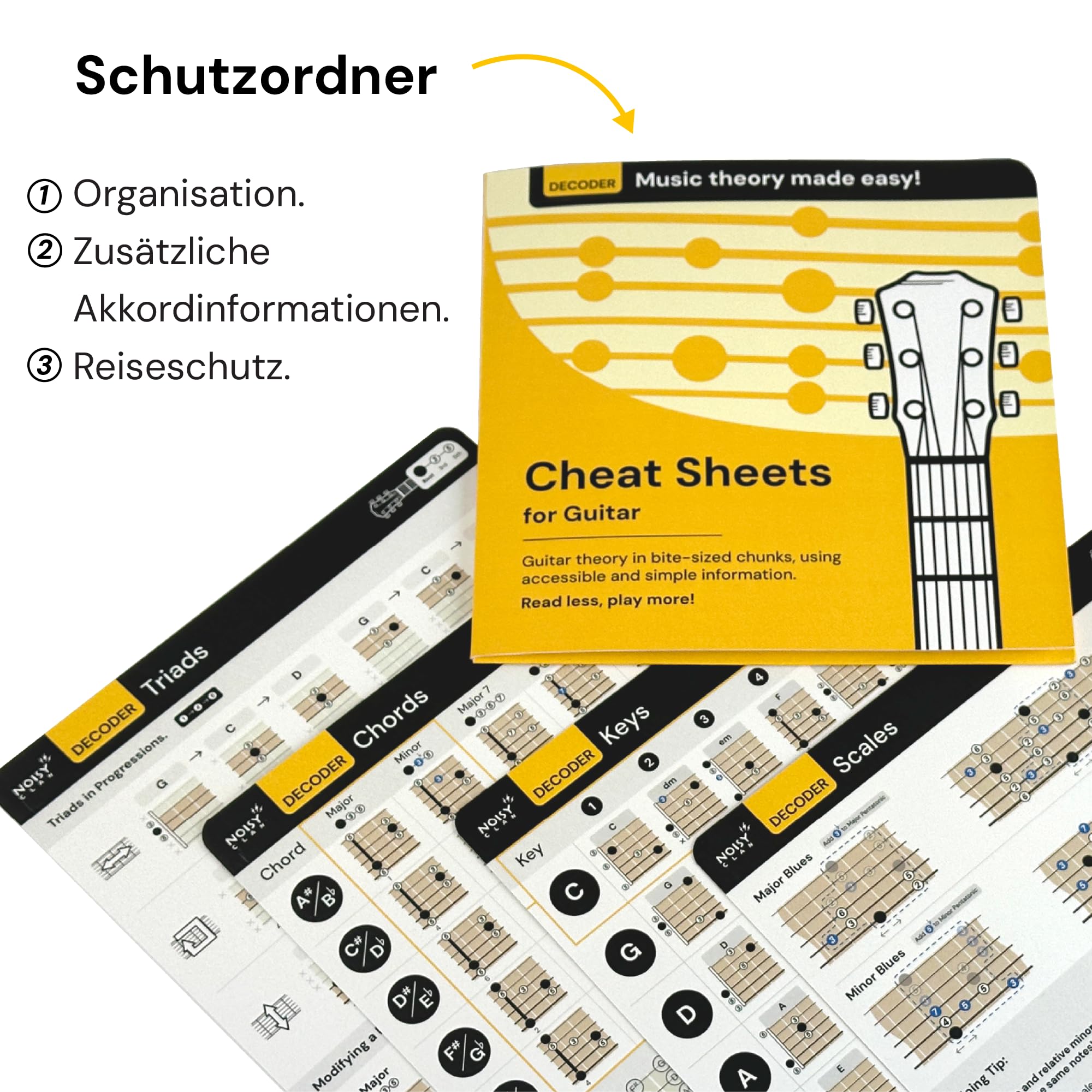 Gitarren-Spickzettel | Decoder Gitarrenakkord-Spickzettel, Hilfe beim Erlernen der Gitarre mit Noten, Musiktheorie-Spickzettel mit Akkorden und Tonleitern 20,3 x 20,3 cm