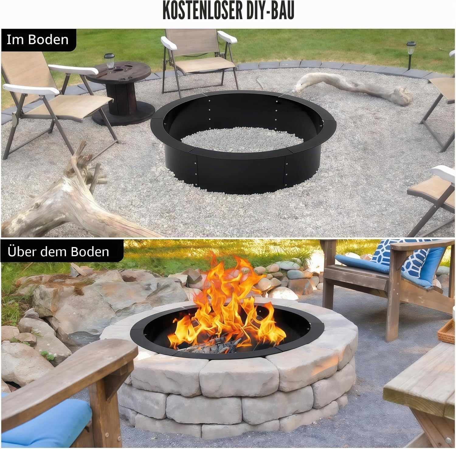 Rauchfreie Feuerstellenring, Feuerstelle Für Outdoor, Rund Feuerschale Garten, DIY Feuerring Für Lagerfeuer für die Holzverbrennung, über Oder Im Boden,Kohlenstoffstahl