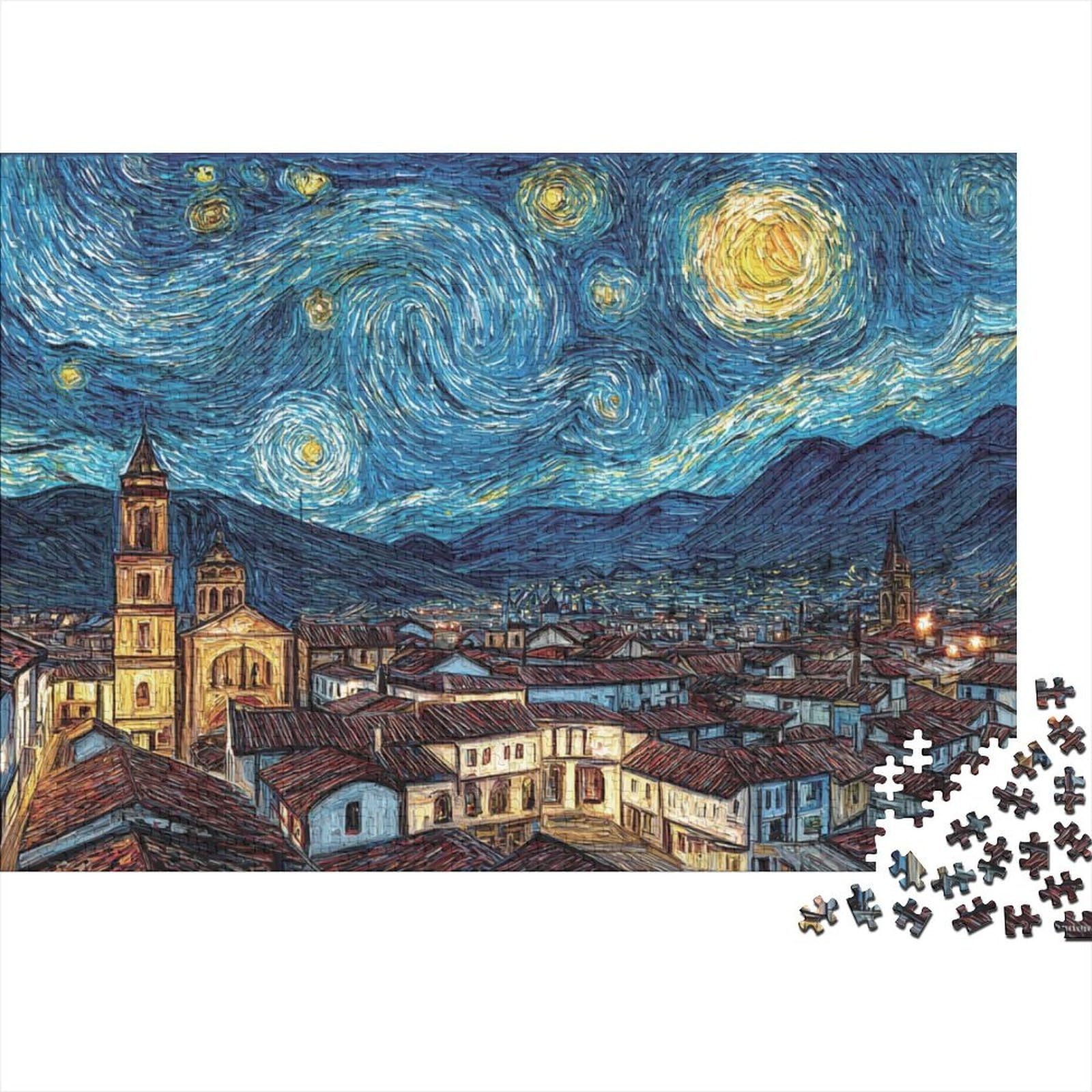 Starry Night Artwork 1000 Piece Paper Jigsaw Puzzle for Adults Educational Thick Eco Paper Puzzle Home Decor Gift 38x26cm/1000pcs