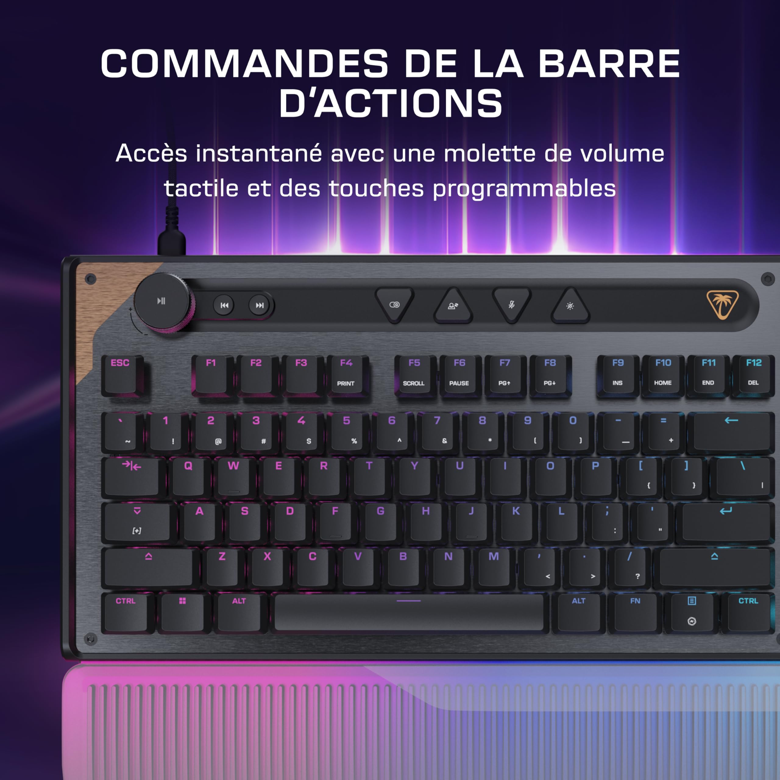 Turtle Beach Command Series KB7 TKL Clavier Gaming Filaire avec écran Tactile Display 4,3", Touches Titan discrètes à Effet, Capuchons de Touches PBT Double Frappe et Rails modulaires - (FR AZERTY)