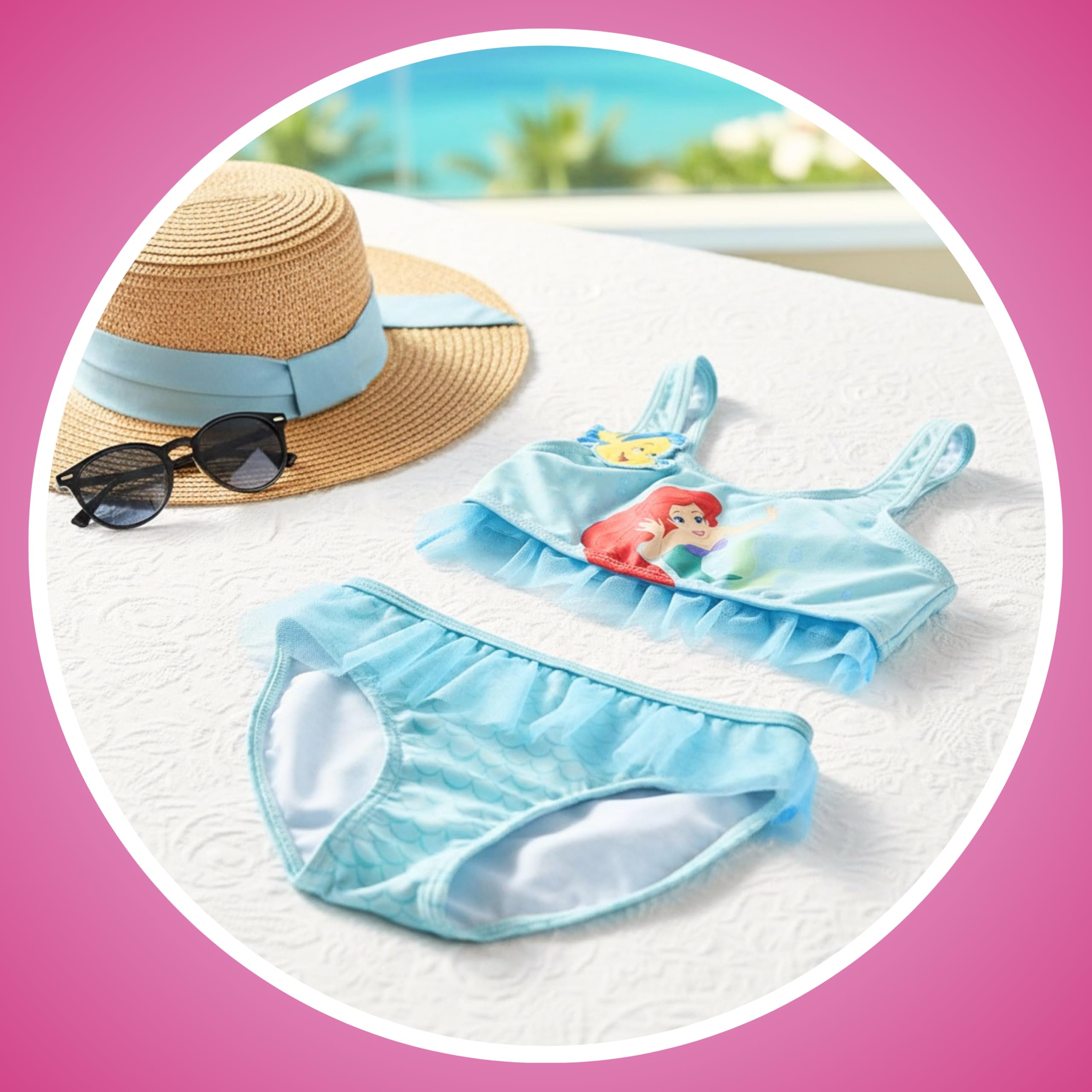 Disney Princesas Bikini para Niña, Diseño Ariel Flounder Purpurina Bañador de Dos Piezas Verano Infantil, Tallas 3 a 8 Años