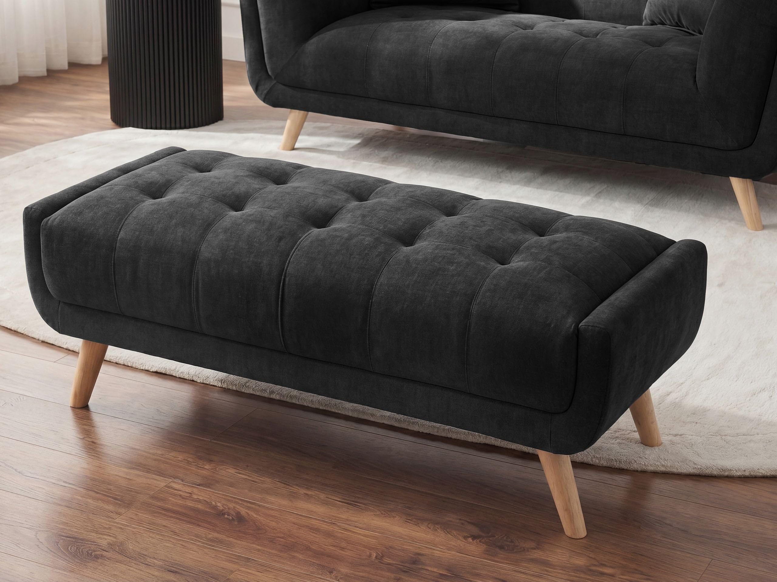 Beliani Otomana Rectangular tapizado de Tela con Patas de Madera Estilo Retro Negro Habo