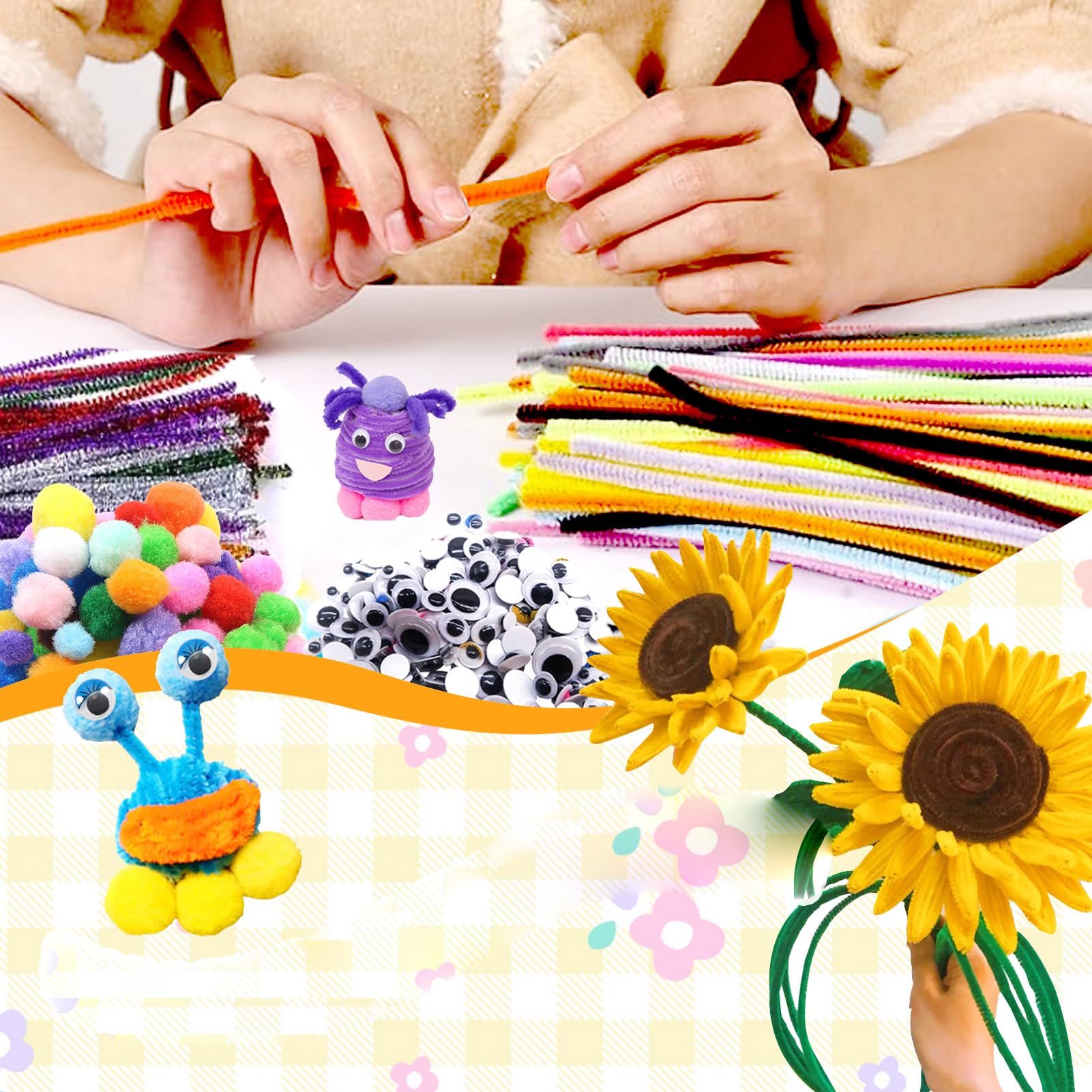 Kit Lavoretti Con Scovolini, Pompon E Occhi - 500 Pezzi Per Decorazioni Fai Da Te - Foto 3