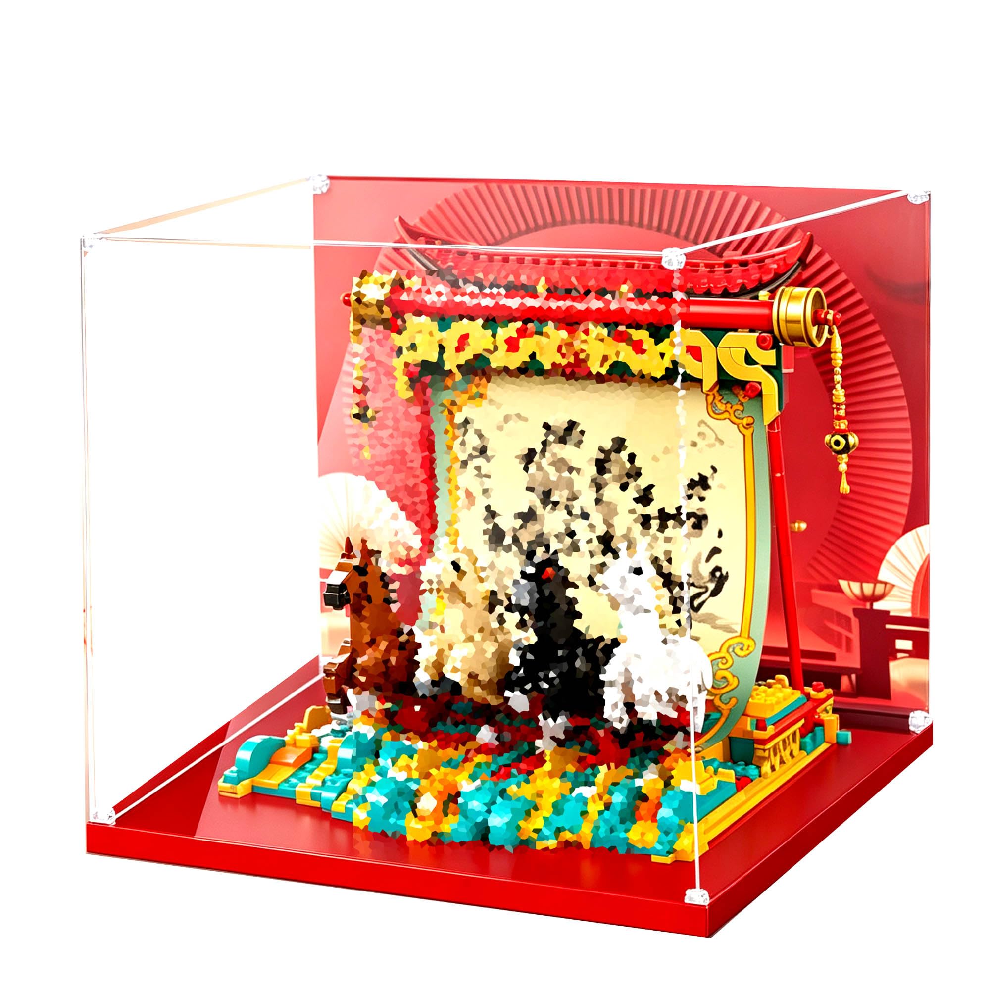 Dustproof Clear Showcase, Fits for Le-go 80119 Horse Sets (Background A)