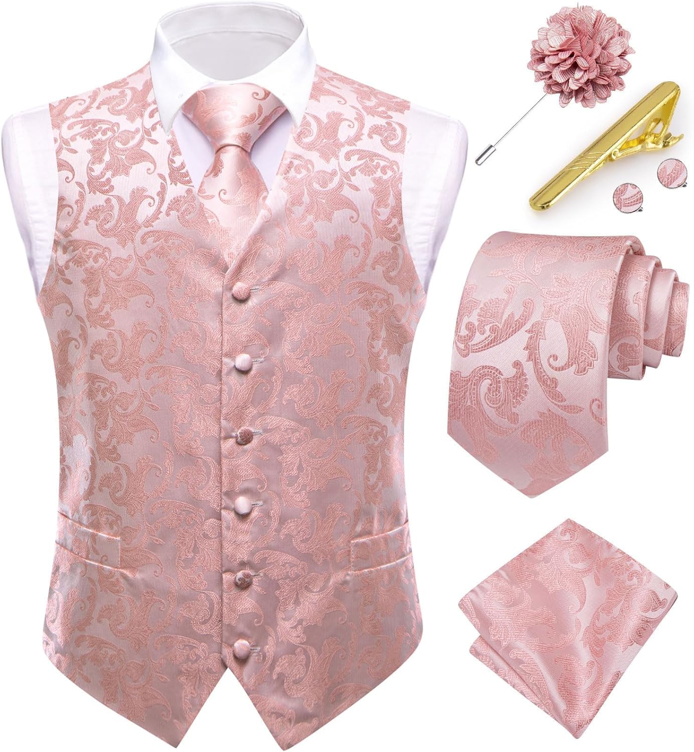 Dubulle Mens Vest and Tie Set Paisley Floral Waistcoat Neckties for Men Lapel Pin Clip Set Wedding Business