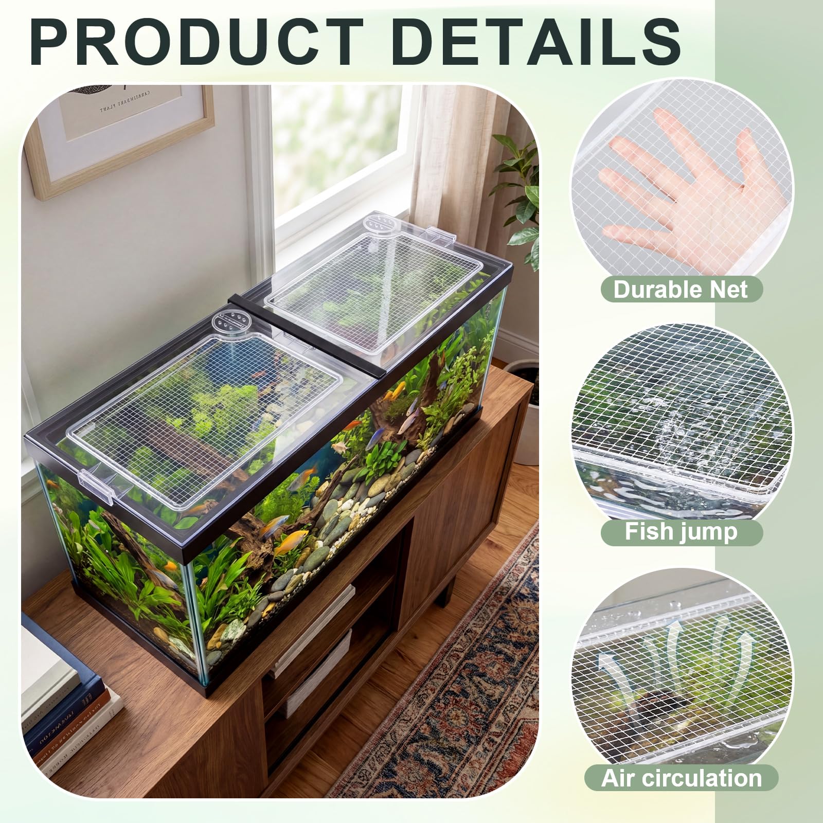 Sieral Lot de 2 auvents transparents pour aquarium et réseau intégré avec 30 clips supérieurs en polycarbonate 57 x 28 x 0,5 cm pour couvercles d'aquarium de 200/290/380 gallons avec support central