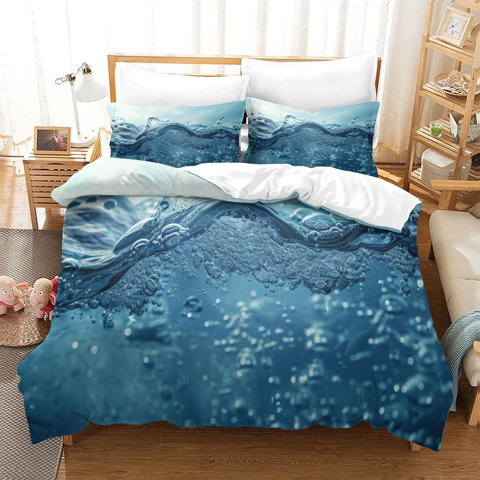 P1s9u7w5y Water Ripple-3 Rippling Blue 3D Printed Duvet Cover Set 3Pcs Microfiber Water Surface Bedding Set King（220X240cm）