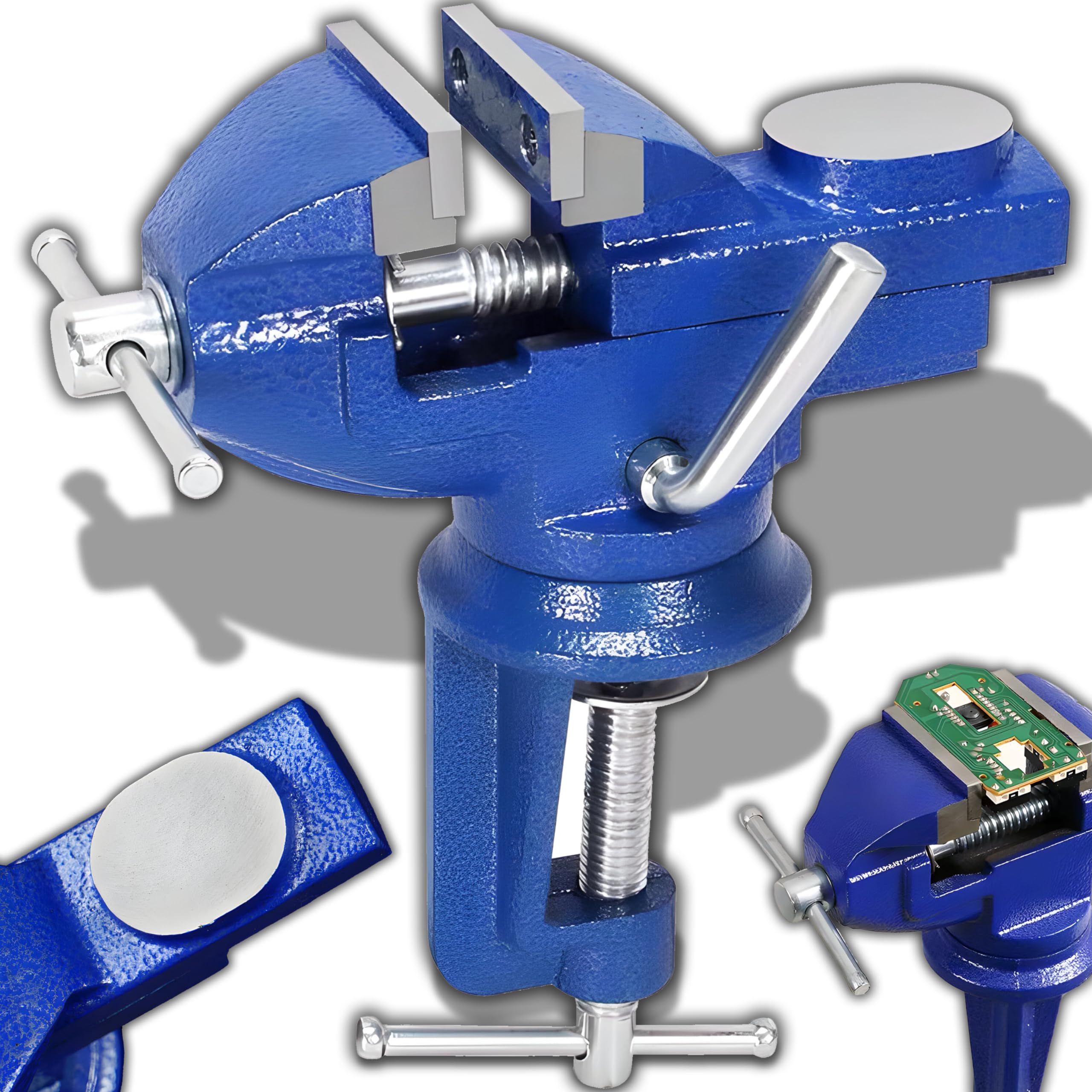 Retoo Tornillo de banco giratorio, ancho de mordaza 50 mm, envergadura de 50 mm, fijación segura de piezas de trabajo, tornillo de banco de mesa con mordazas protectoras y mordazas de sujeción de