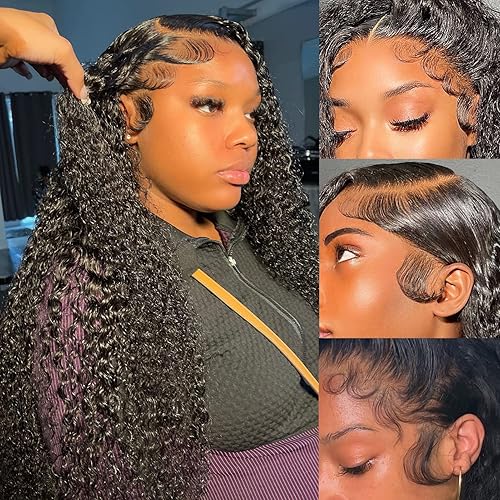 Miniatura 8 de Pelucas de cabello humano ondulado profundo con encaje frontal de 13 x 4 pulgadas, pelucas de cabello humano rizado para mujeres negras, sin