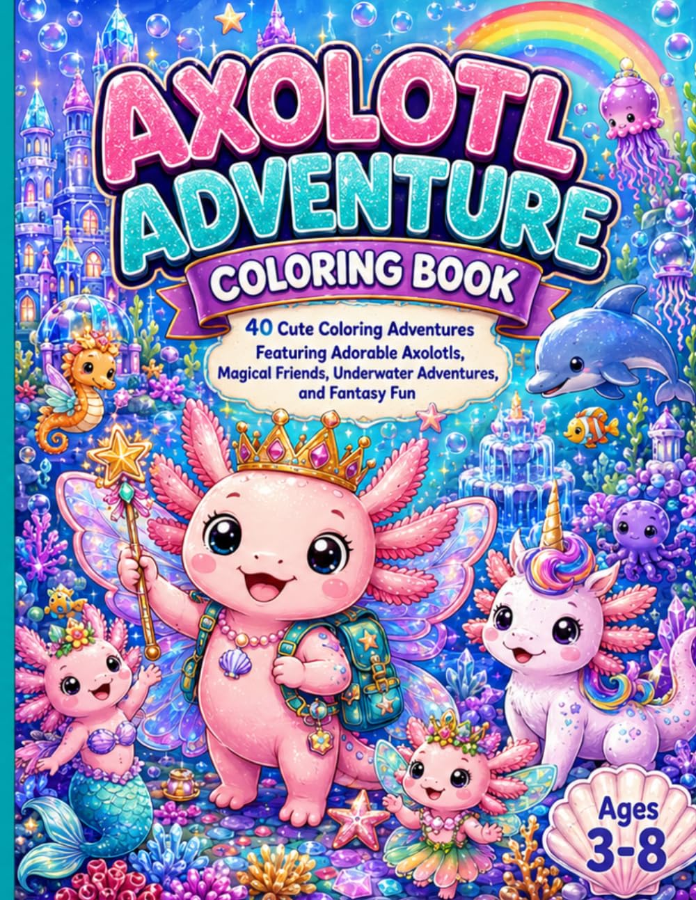 Axolotl Adventure Coloring Book: 40 Cute Coloring Adventures Featuring Adorable Axolotls, Magical Friends, Underwater Adventures, and Fantasy Fun