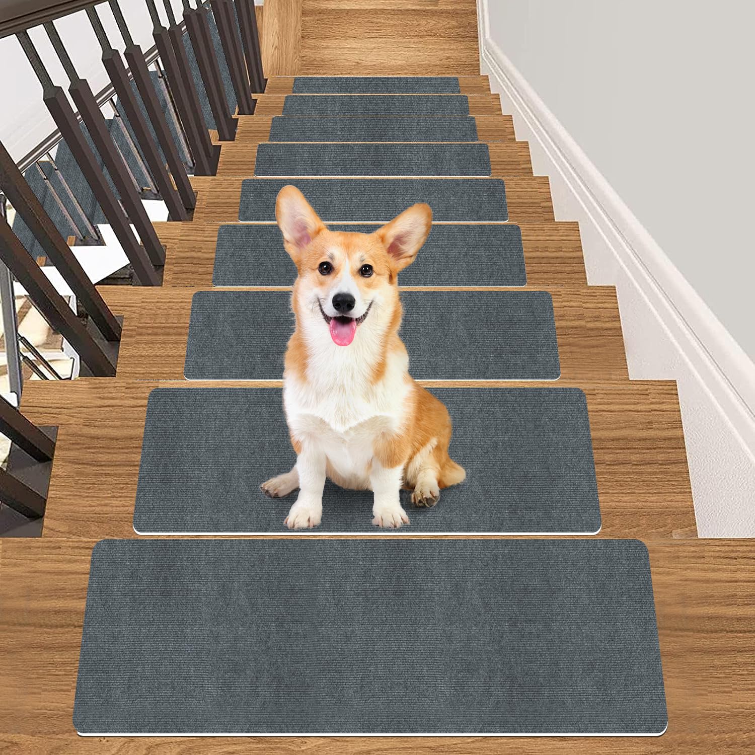 JAYFANStair Treads Anti-Slip Carpet Mat Rugs for Stairs Indoor/Outdoor, Dark Gray, 8.6" X 21.7", Runner