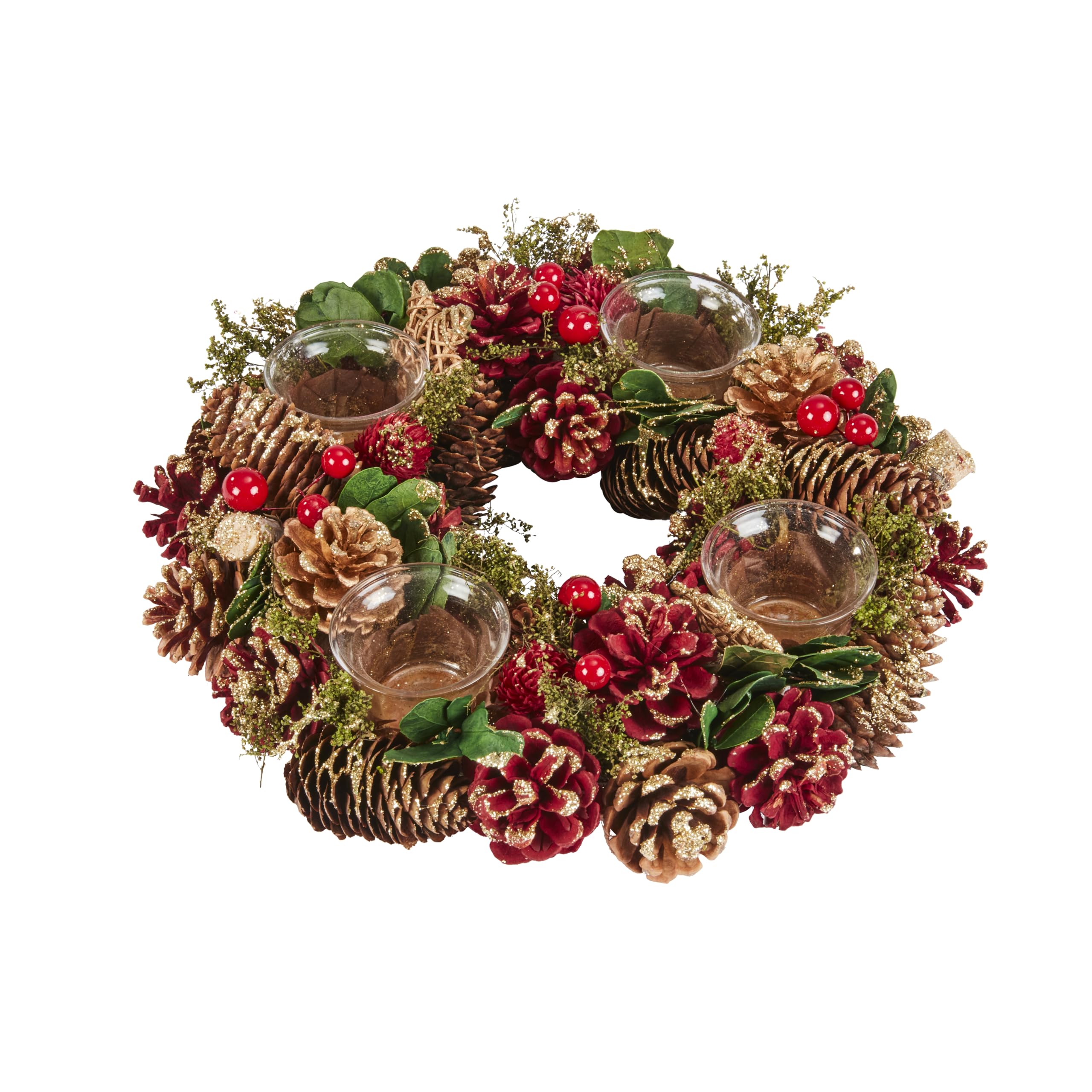 Smart Garden Three Kings Ring Quartet Candle Holder - Pinecones and Berries - 33cm - Christmas Candle Holder - Christmas Table Décor Festive Xmas Decoration