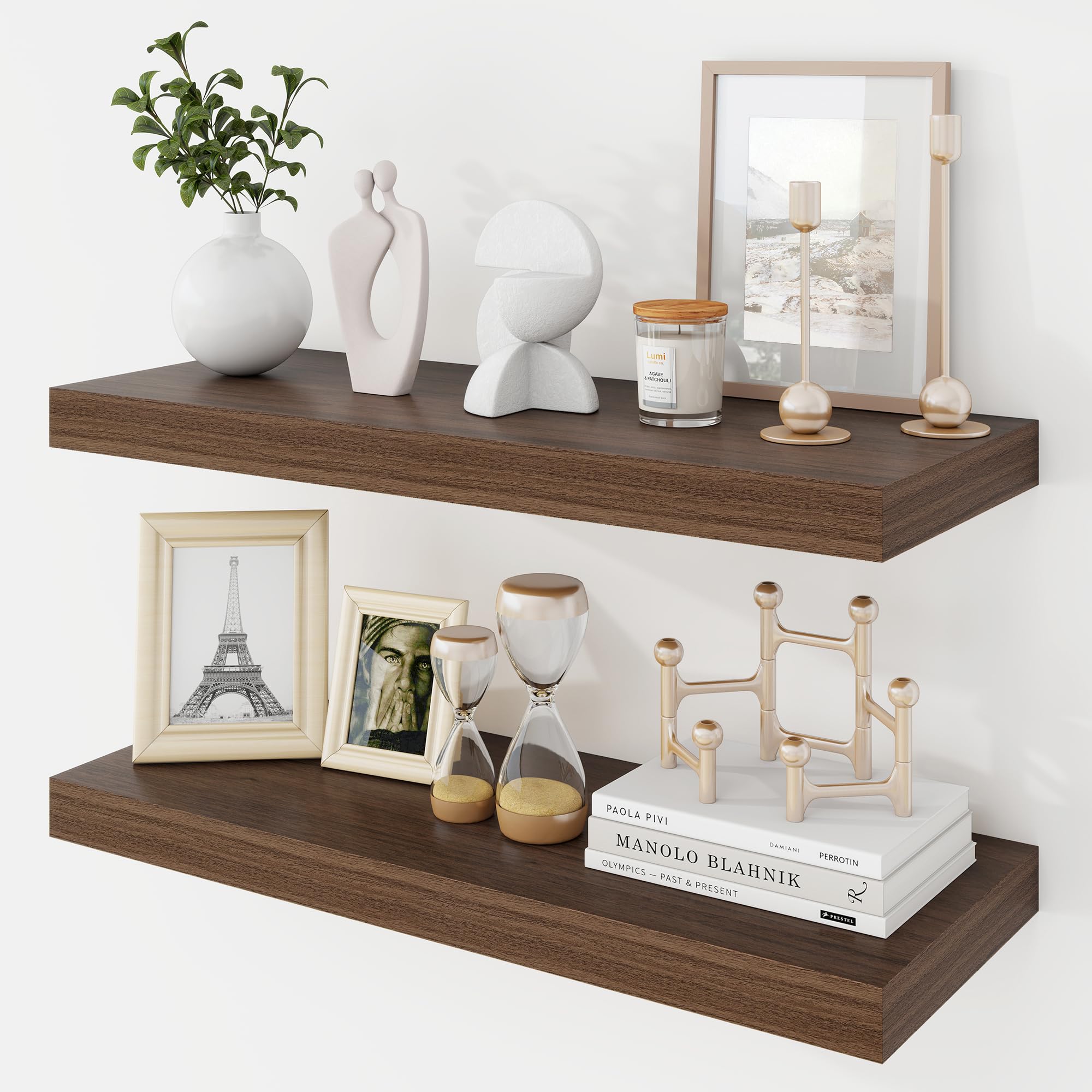 Acovy 24 Inch Floating Shelves, 9.3" Deep Floating Shelf Wall Mounted, 24" Wall Shelves, Rustic Deep Bookshelf, Large Display Shelves & Storage