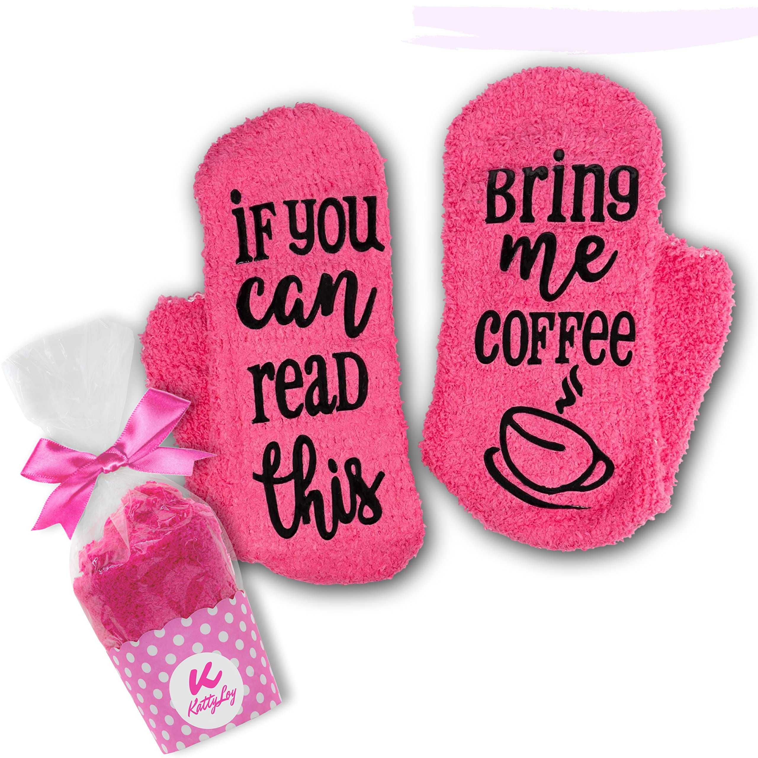Katty Loy Women's Pink - Luxury Bed Socks For - Bring Me Coffee - Funny Novelty Cupcake Gift Wrap - Cosy Warm Christmas Gifts For Her Mum Girlfriend Teens