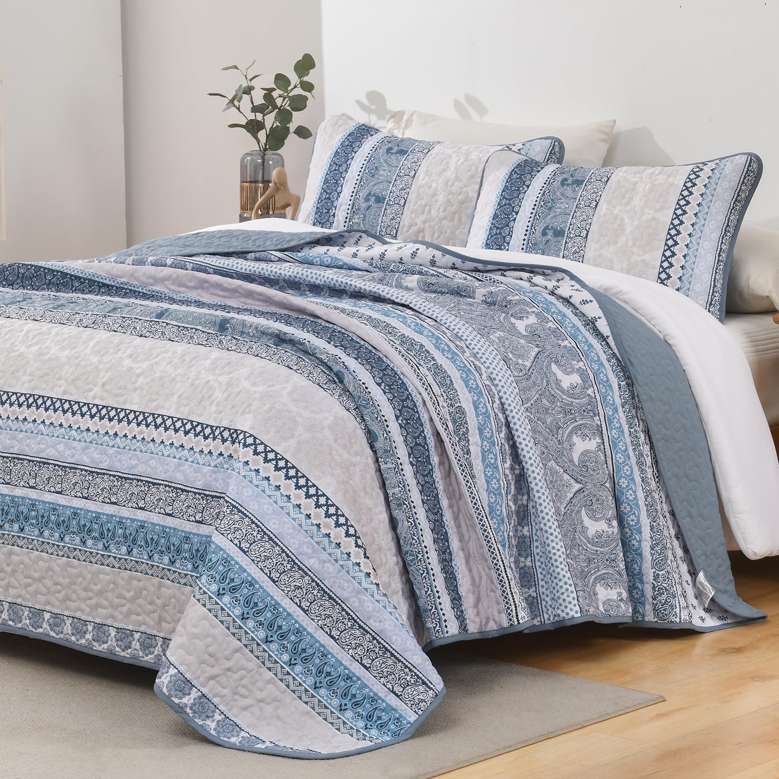 WONGS BEDDING Set con copripiumino bohémien, 3 pezzi, leggero, estivo, per tutte le stagioni (243,8 x 228,6 cm)