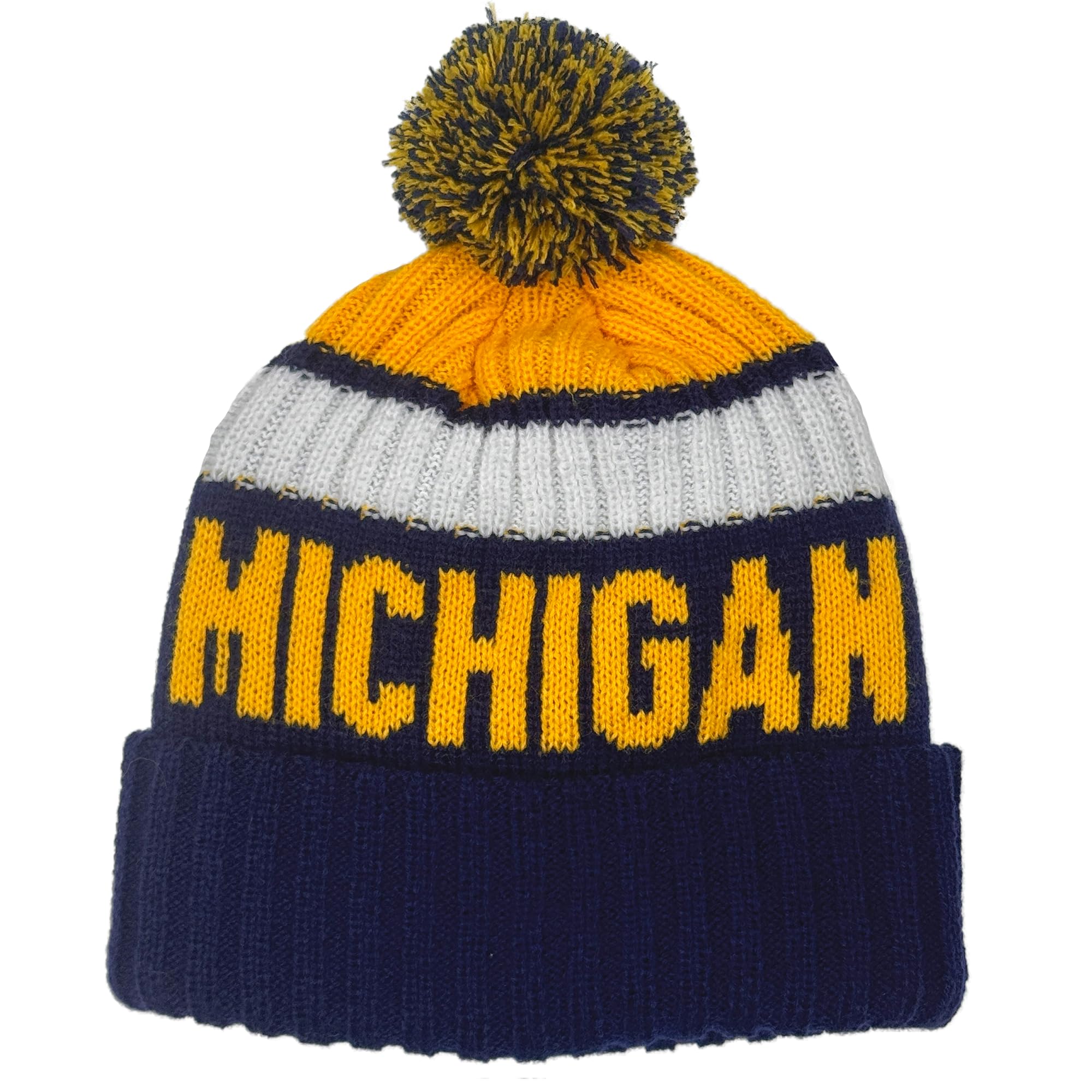 Beanie Knit Hat with Pom Winter Cuffed Cap Sport Fans Gift for Men Women