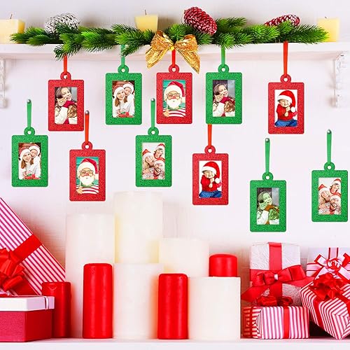 Miniatura 5 de Jetec 36 marcos de fotos con brillantina para decoración de árbol de Navidad, mini marco de fotos de fieltro, marco pequeño para colgar, regalos de