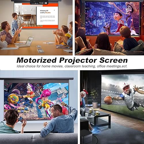 Miniatura 6 de Pantalla de proyector motorizada de 120 pulgadas 43 HD, pantalla de proyector eléctrico desplegable con control remoto, pantallas de proyector