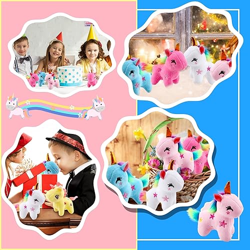 Vista 18 de Paquete de 16 mini juguetes de animales de unicornio de peluche, pequeños juguetes de unicornio de peluche arcoíris a granel para Navidad, Pascua