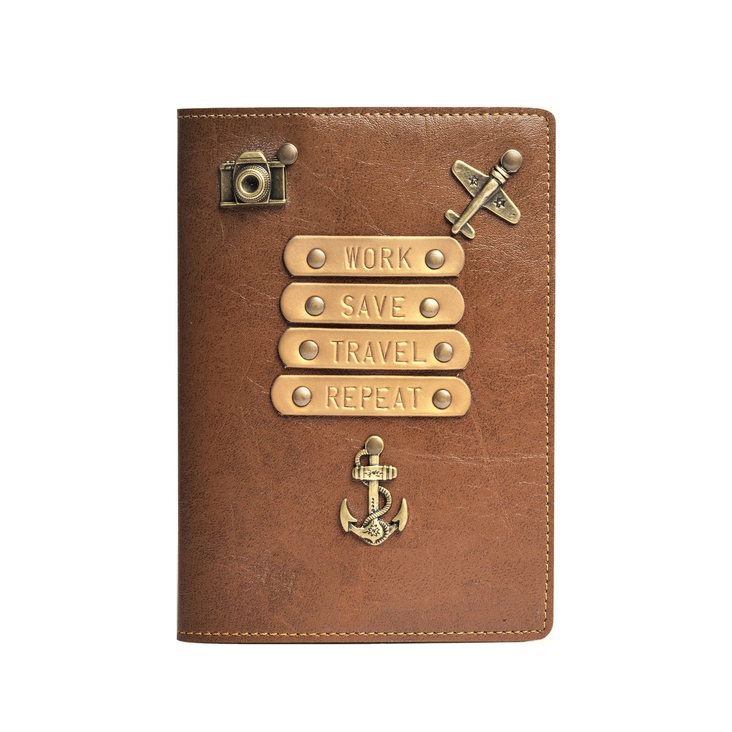 Unisex Passport Cover for Men, Women | Work Save Travel Repeat | Vegan Leather Passport Cover Case | Travel Accessories | Tan-image-9