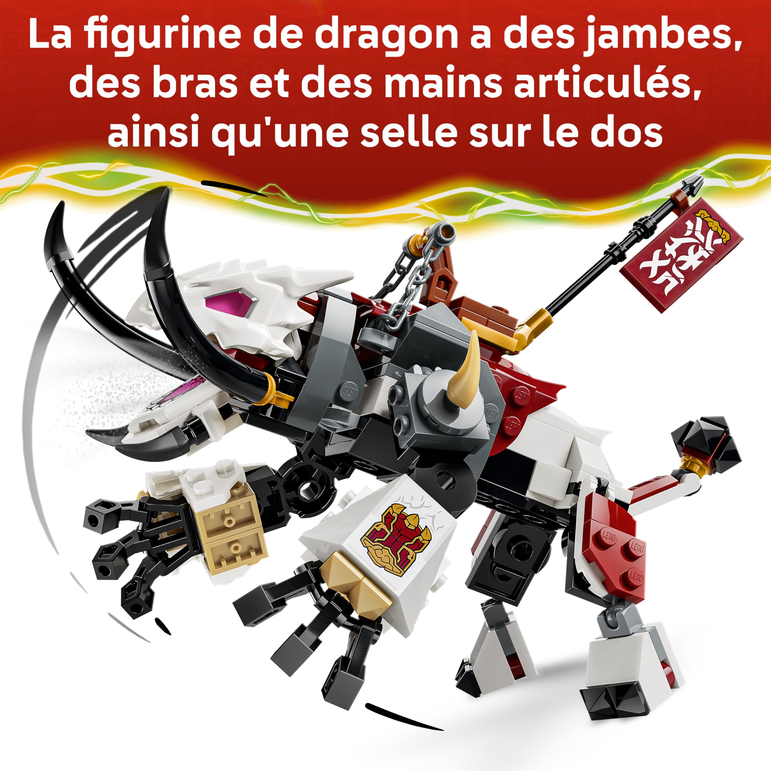 LEGO Ninjago Zilvar et Grimtak la Bête Draconique - Jouet Ninja avec Figurine & 3 Minifigurines Dont Kai & NYA - Cadeau d'anniversaire pour Garçon dès 7 Ans ou Fan du Soulèvement des Dragons 71863
