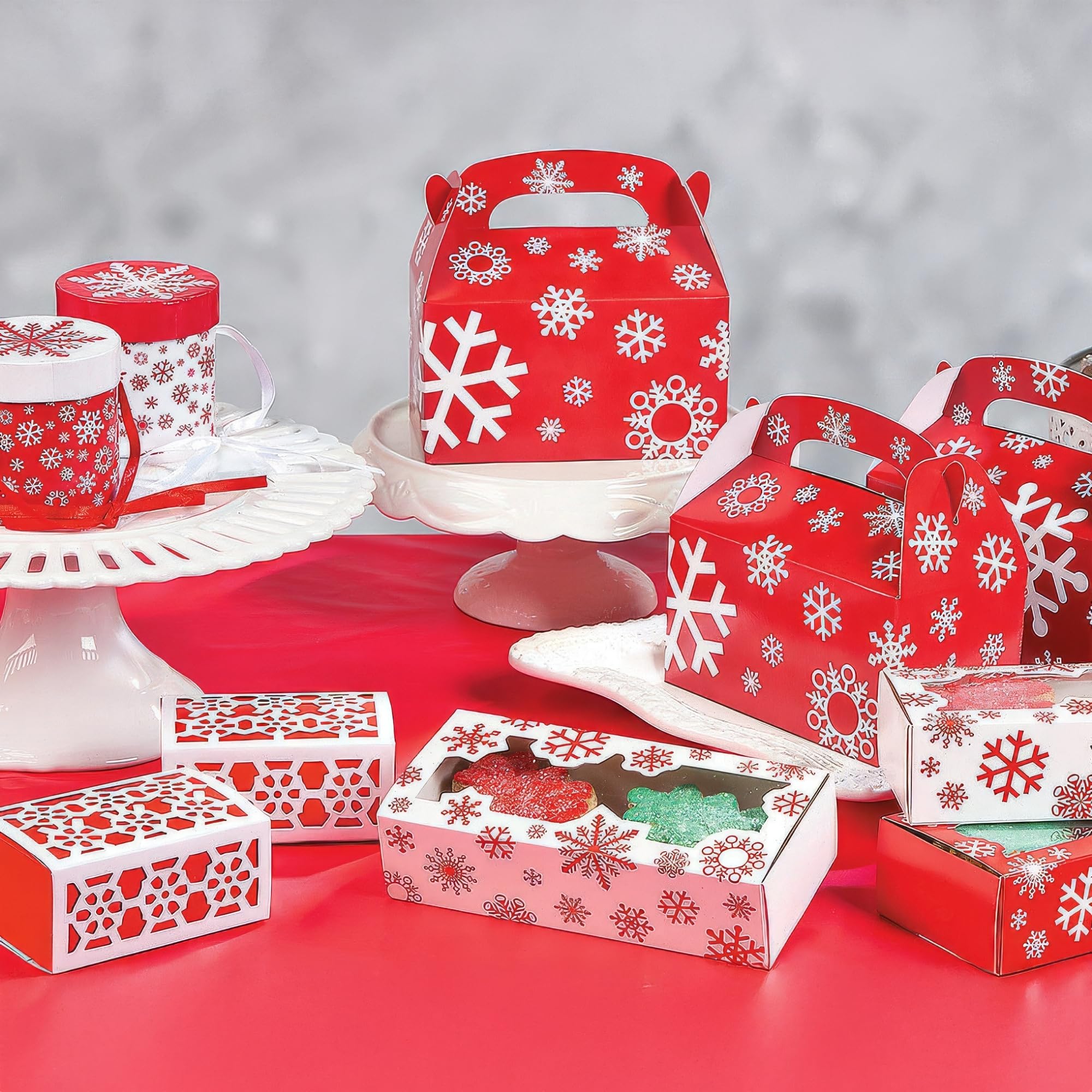 Red & White Snowflake Treat Boxes - 12 Pack -5 Red & White Snowflake Treat Boxes - 12 Pack -5