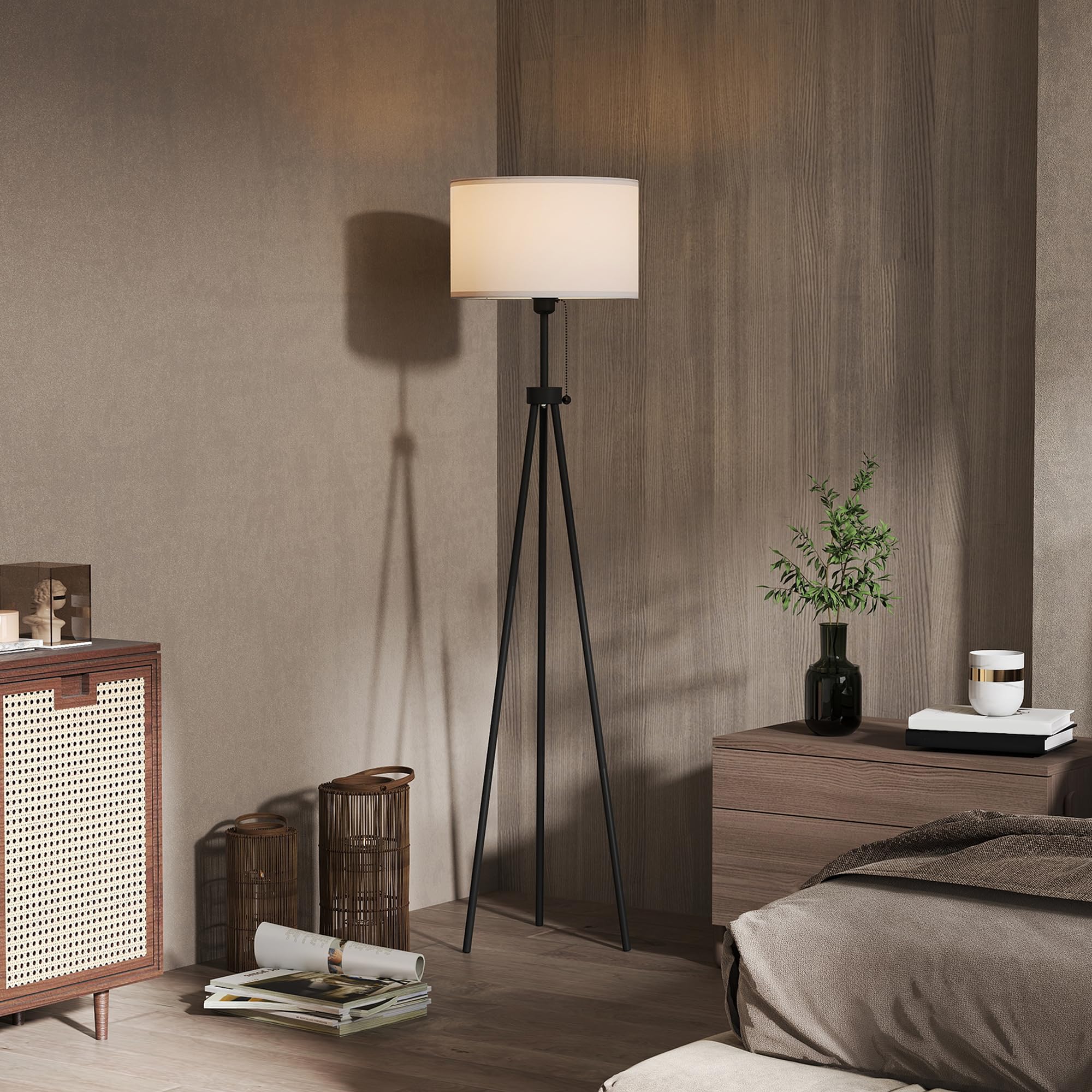 HOMCOM Lámpara de Pie Moderna Lámpara de Pie Salón con Pantalla Redonda Trípode y Casquillo E27 Lámpara para Dormitorio Sala de Estar Blanco y Negro