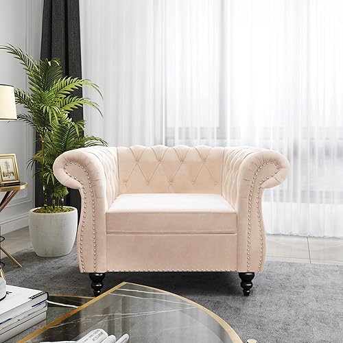 Miniatura 96 de RARZOE Sofá biplaza tradicional Chesterfield, moderno y vintage Chesterfield con botones capitoné de terciopelo con ribete de cabeza de clavo,