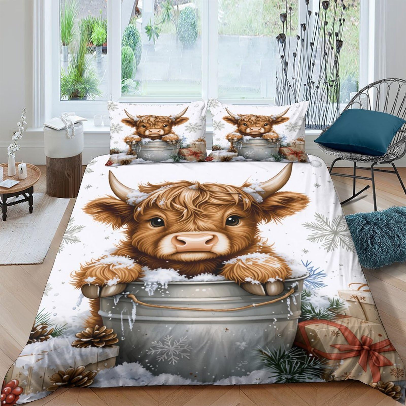 Ctjqhvkz Style-6 3D Printed Highland Cow Fitted Sheet Microfiber Soft Animal Cartoon Mattress Cover For Bedroom Guest Room Decor Single（135X200cm）