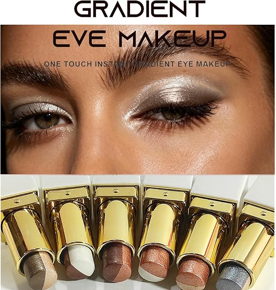 Waterproof Eyeshadow Stick with Shimmer Finish,White & Brown Gradient Shimmer Eye Shadow Pencil for Long-Lasting Non-Smudge Glitter Makeup, Easy Create Natural Eye Makeup (01)
