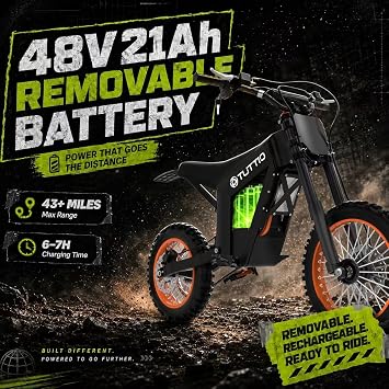 Tuttio Soleil01 Electric Dirt Bike for Teens & Adults 3000W 40MPH Off Road | 48V 21AH Battery, 200NM, Full Hydraulic Brakes & Suspensions Ebike For Mountain Adventure