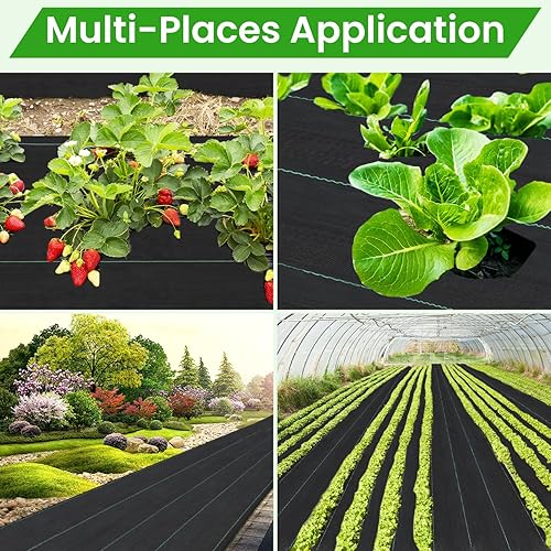 Miniatura 6 de Rintea Tela de barrera de malezas de 4 pies x 300 pies, tela de paisaje de 3.2 onzas, tela de barrera duradera contra malezas resistente con 20
