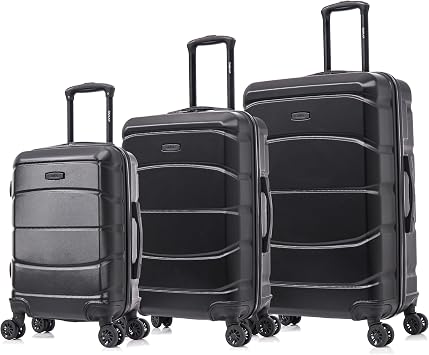 DUKAP SENSE 3 Pcs Hardside Luggage Sets | 20, 24, 28 inch Durable Lightweight Large, Medium and Carry on Suitcase | Zippered Suit Case with Gel Handles and Trolley | Black