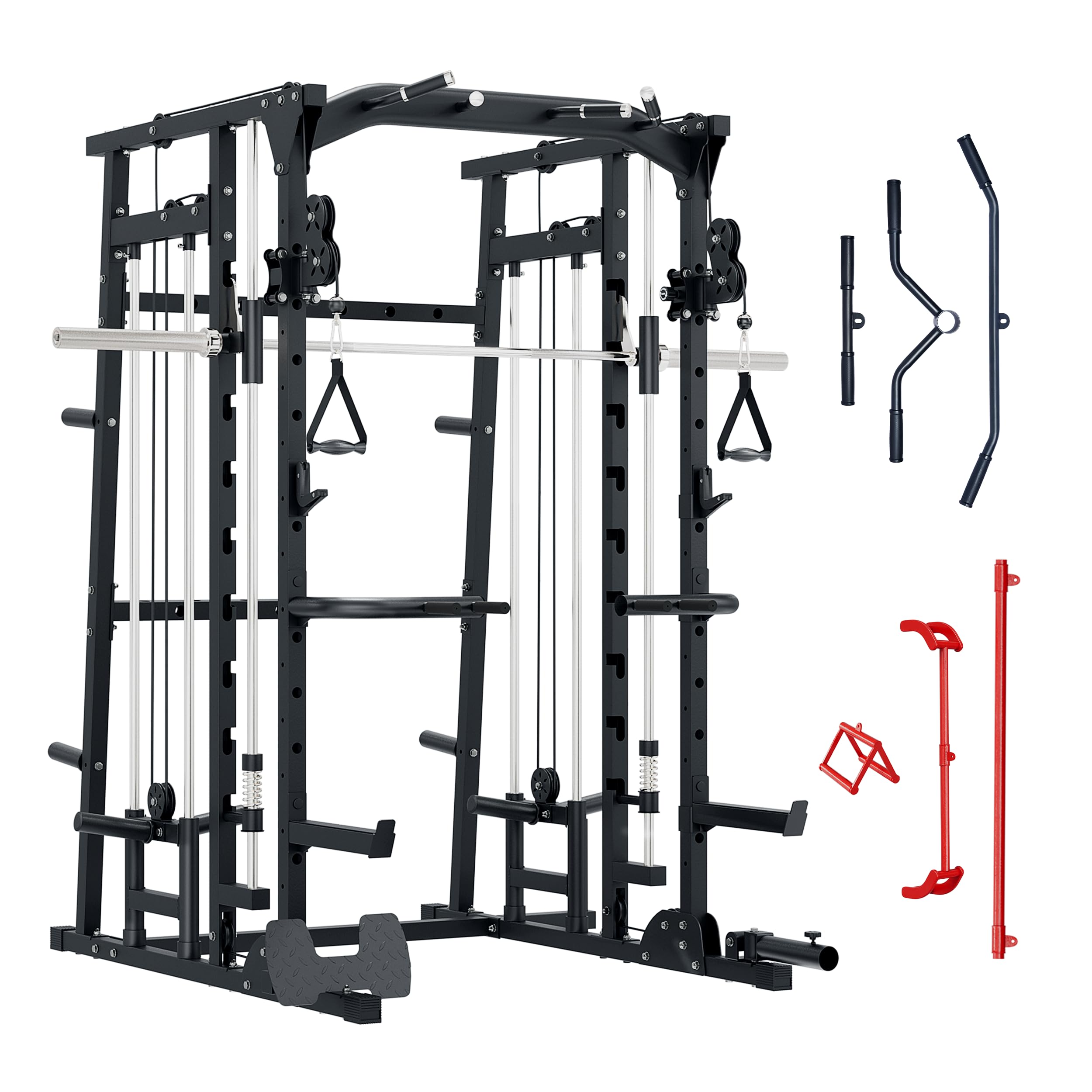 Major Fitness SML07 Machine All-in-One Home Gym Power Cage with Weight Bar and Two LAT Pull-Down Systems and Cable Crossover Machine, Exercise Attachment