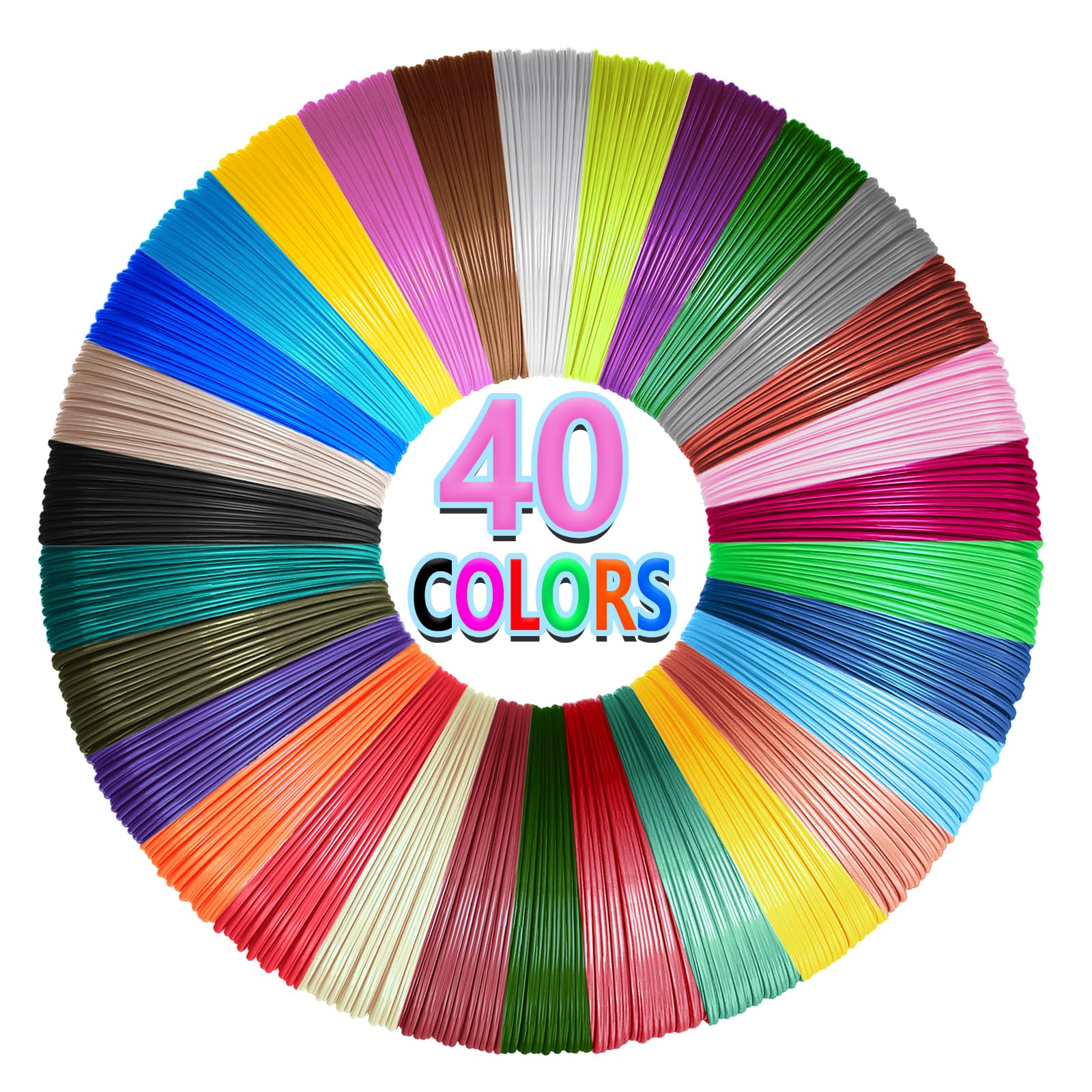 Yungden 40 Farben 3D Stift Filament Nachfüllungen PLA 1,75mm fur 3D Druck Bleistift Insgesamt 120M 3D Stiftminen für SCRIB3D MYNT3D und Dikale Drei de Stifte (3D Stift nicht Enthalten)
