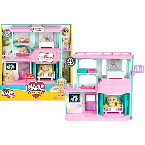 Little Live Pets Mama Surprise Families Pet Vet Playset, Baby Care Clinic Animal Hospital Play Set, 3 Puppies, Accessories, Vet Toy Gifts for Kids 5+